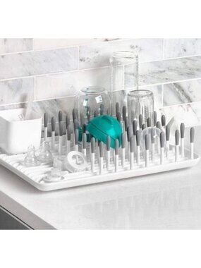 OXO Tot Large Drying Rack Bottles Countertop Silicone Gray White Baby Toddle NIB